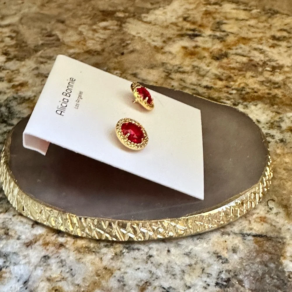 Alicia Bonnie Gold Ruby CZ Stud Earrings - Picture 9 of 10